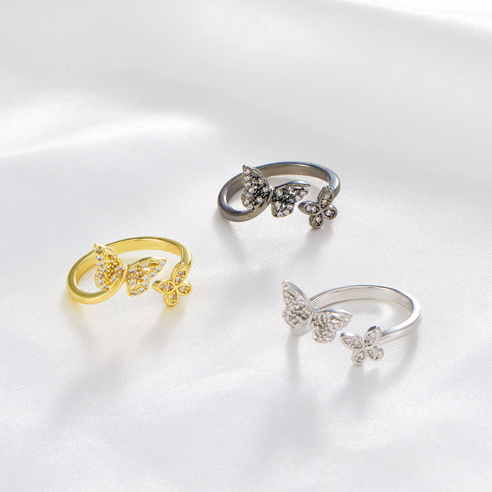 Simple Butterfly Female Graceful Personality Copper Diamond Geometric Open Index Rings