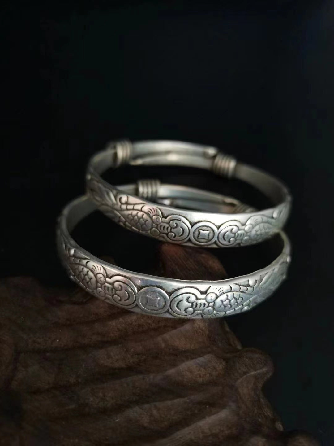 Tibetan Sier Miao Vintage Ethnic Style Fu Lu Shou Plated Bracelet