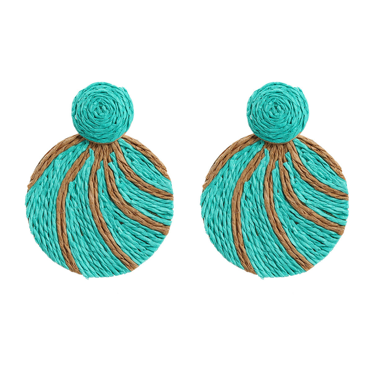 Women's Autumn Raffia Round Leaves Bohemian Ornament Earrings