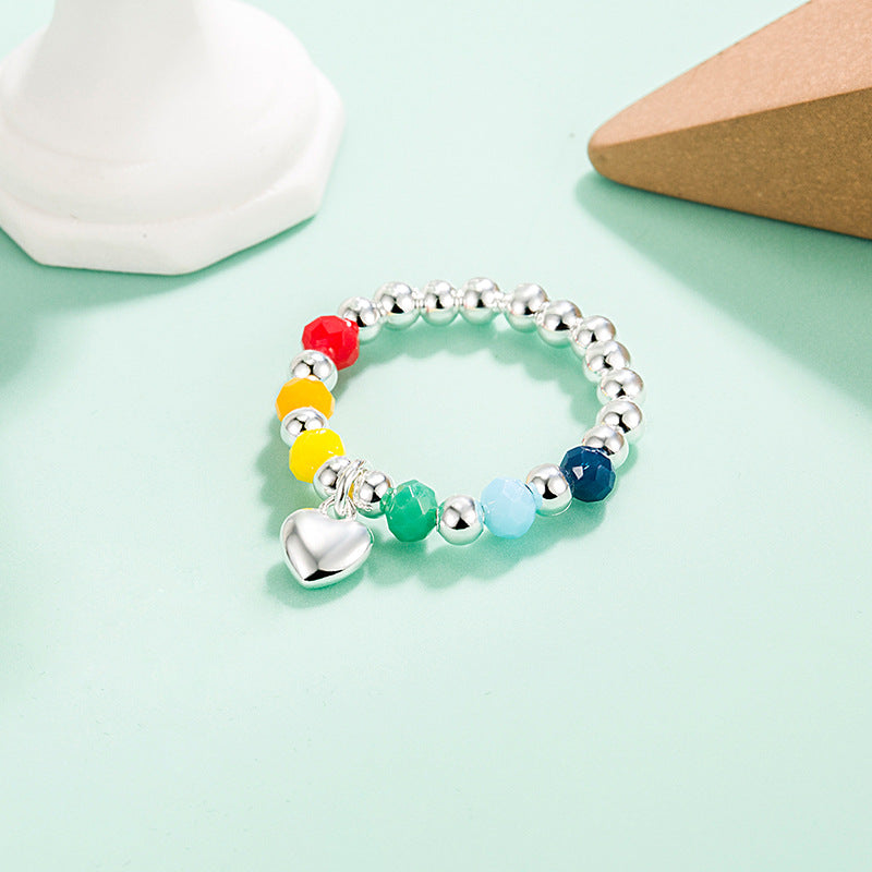 Female Rainbow Smiley Face Love Heart Rings