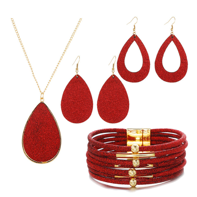 New Christmas Leather Leopard Santa Claus Jewelry Set