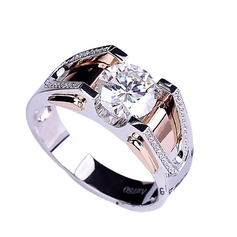 Platinum Two-tone Imitation Moissanite Punk Rough Personality Rings