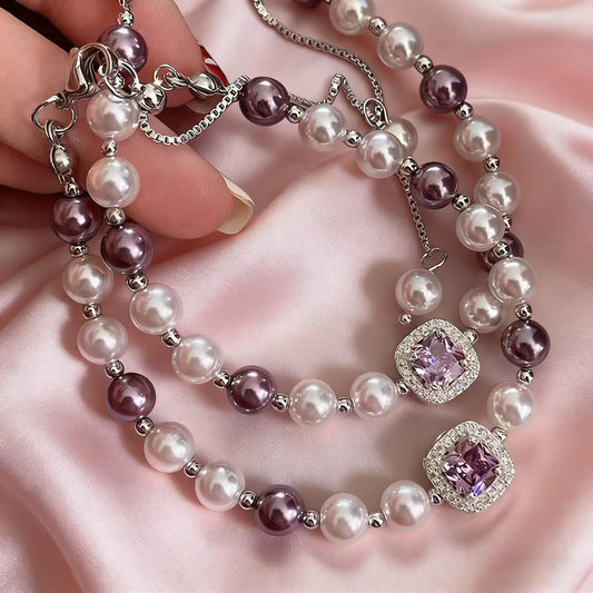 Design Purple Zircon Cube Sugar Pearl Female Light Bracelet