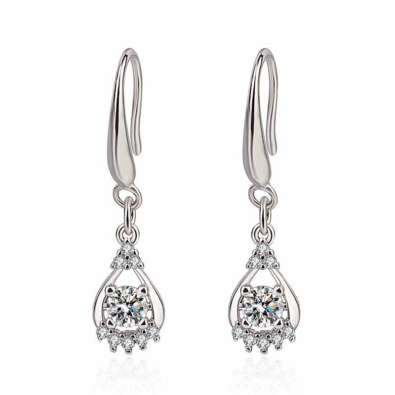 Boucles d'oreilles tendance en strass et diamant blanc pour femmes, Style Sier