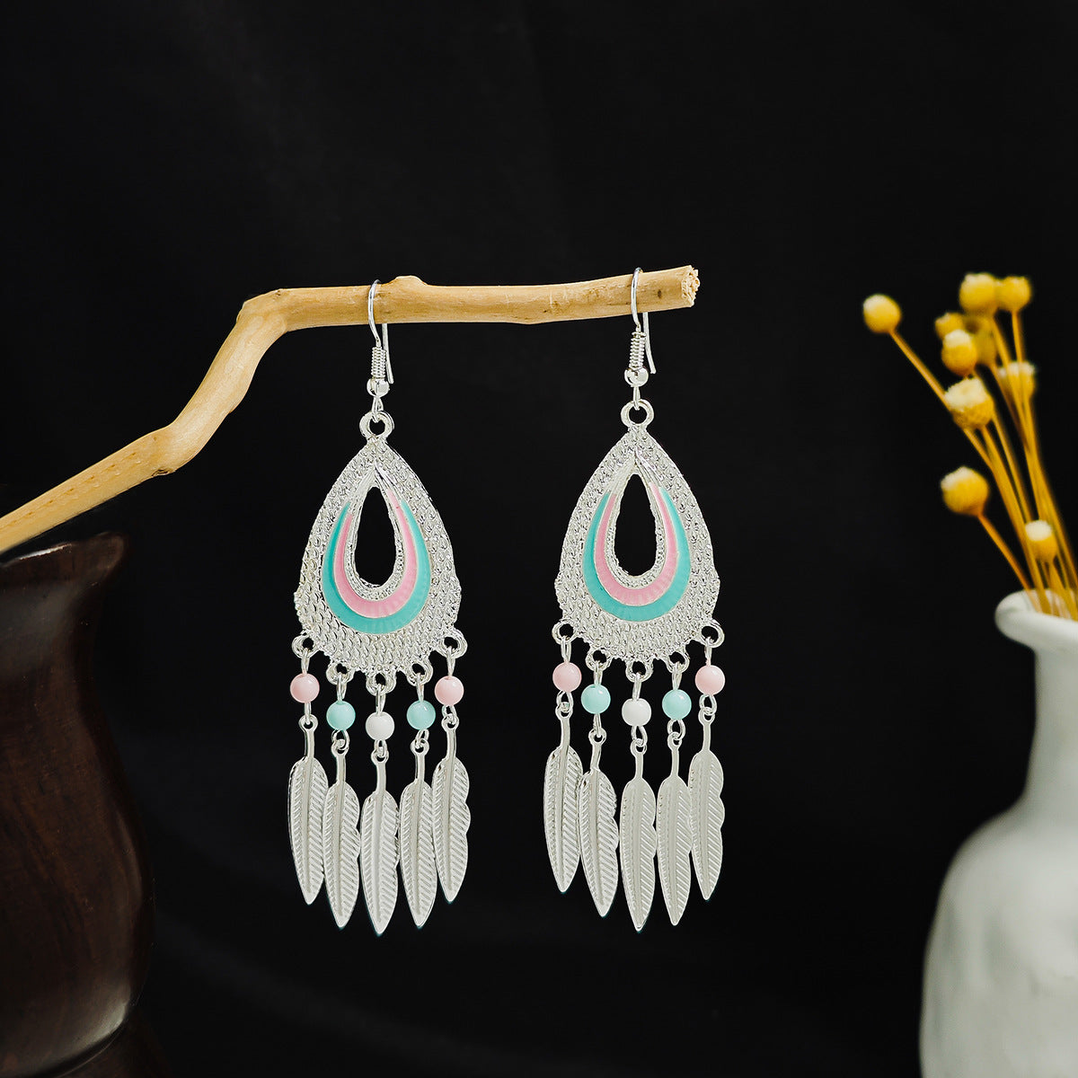 Geometric Round Ethnic Bohemian Retro Tourist Attractions Long Earrings