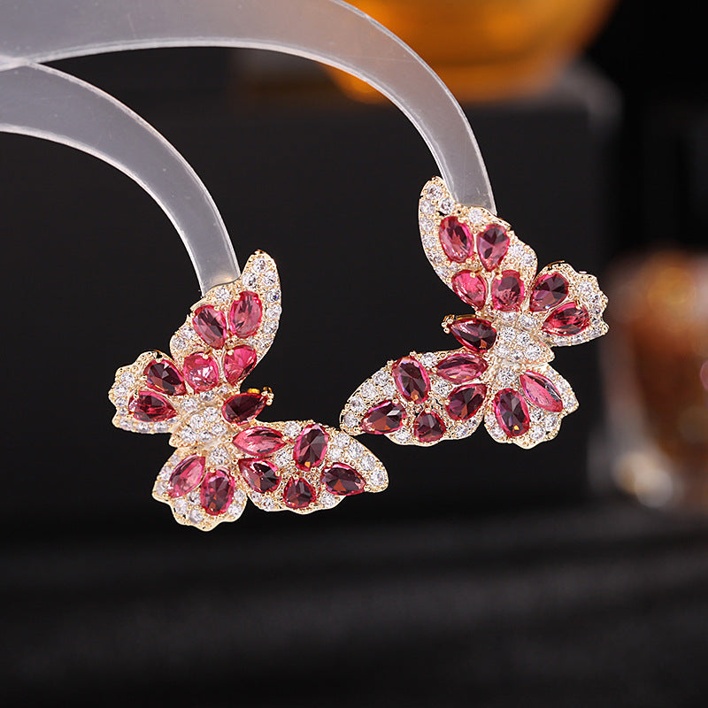 Women's Color Zircon Elegant Sier Needle Three-dimensional Earrings