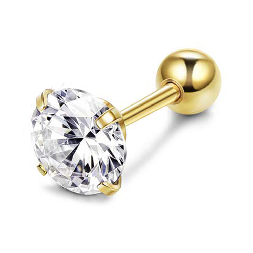 Ear Bone Stainless Steel Zircon Super Flash Nail Drill Stud Earrings