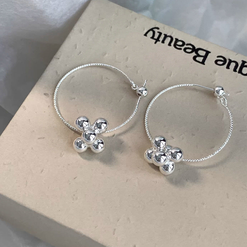 Women's Needle Circle Floral Ball Design Sense Ear Simple Temperament Earrings