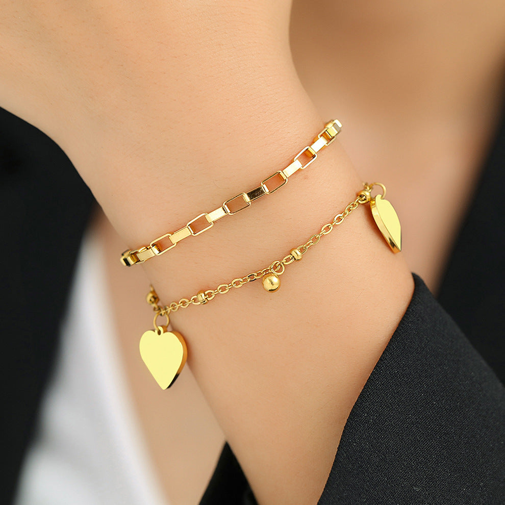 Women's Clover Affordable Luxury Fashion Geometric Twin Chain Bracelet