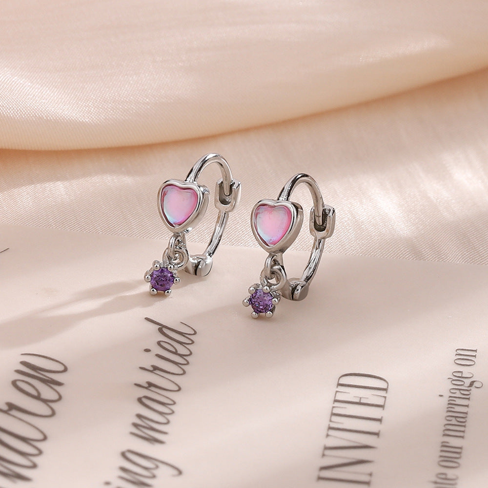 Single Diamond Pink Heart-shaped Clip Sweet Cool Personalized Minority Ear Buckle