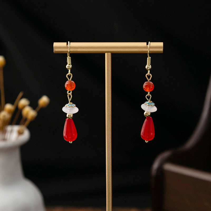 Selection Of Chinese Ancient Style Beaded Long Fringe National Hollow Earrings