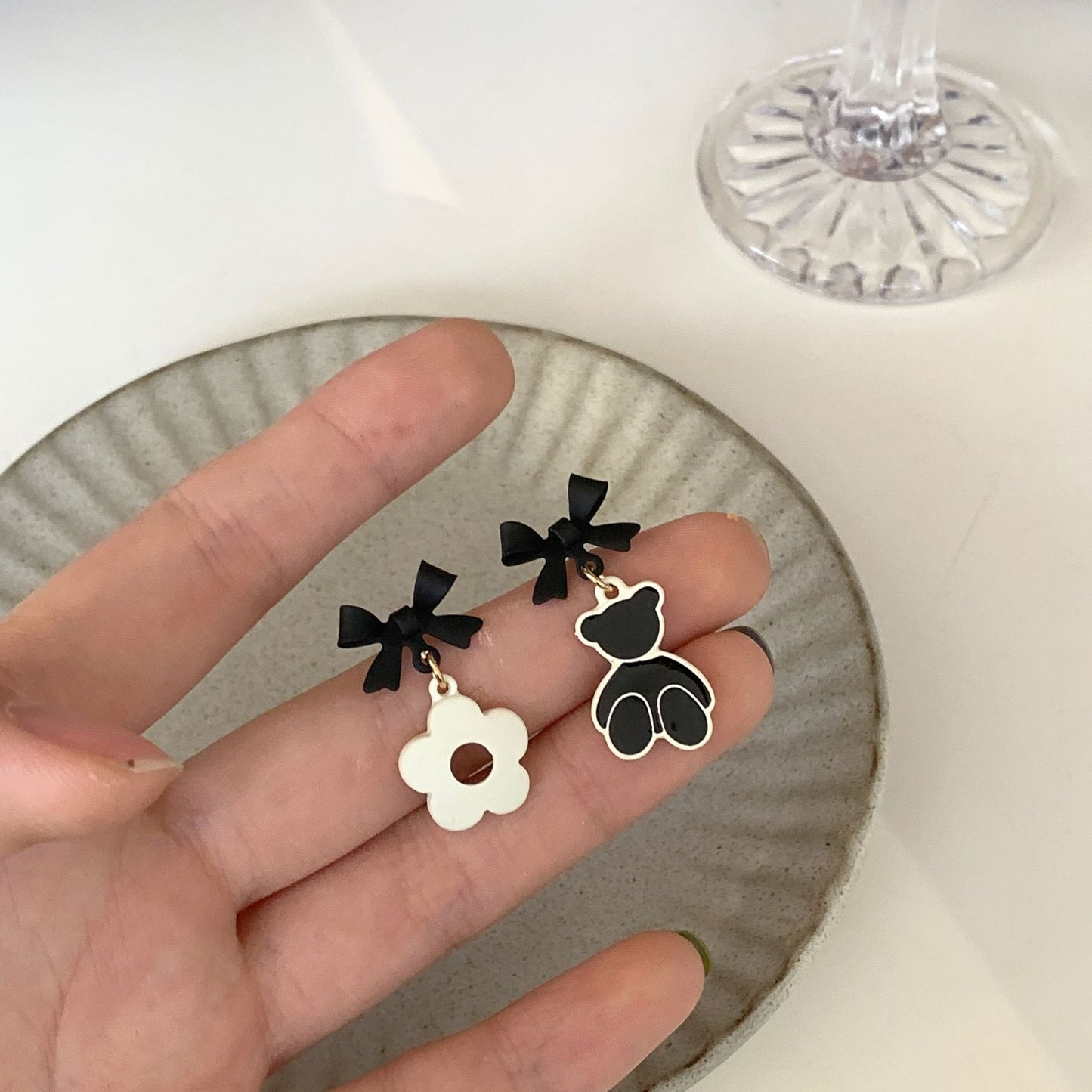 Sier Needle Cartoon Bear Ear Cute Earrings