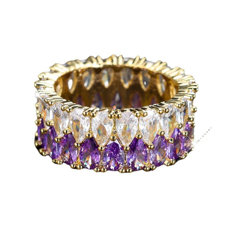Row Full Rhinestone Zircon Water Drop Ring