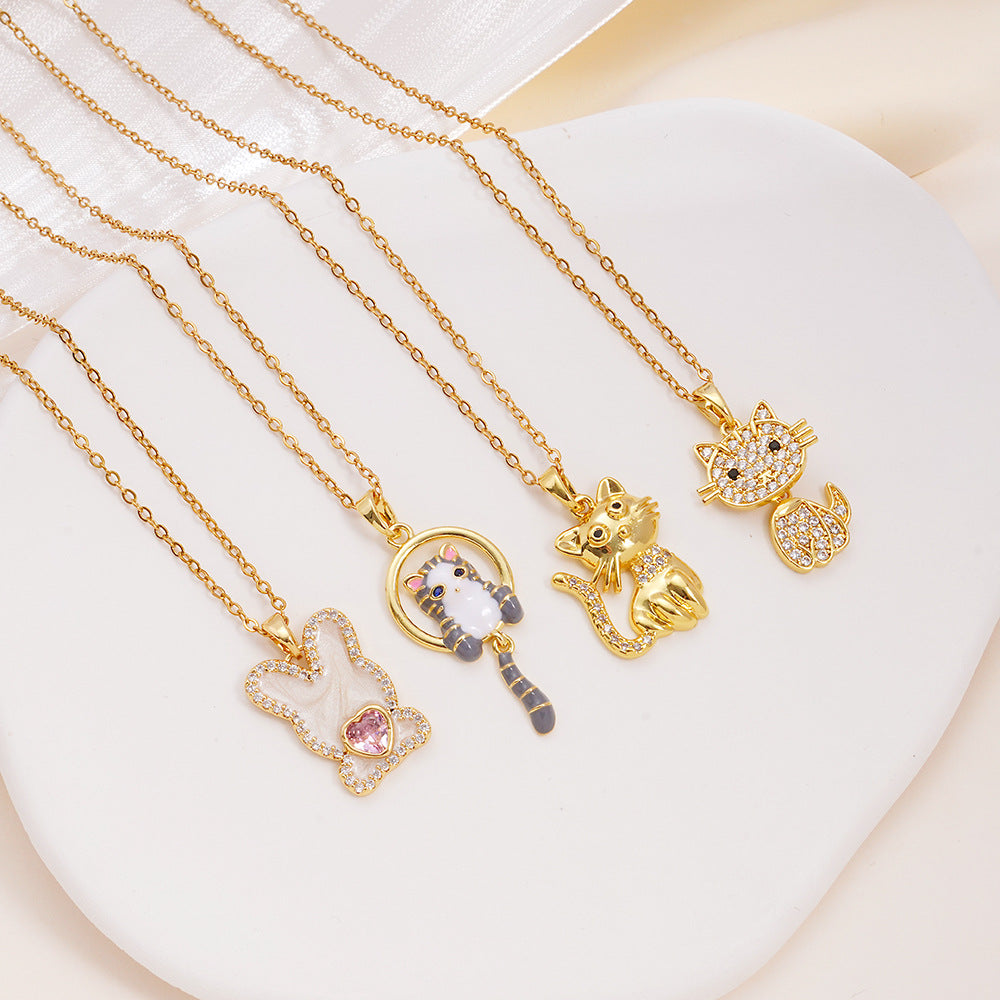 Dripping Oil Cute Cat Female Design Exquisite Fashion Personality Stainless Necklace