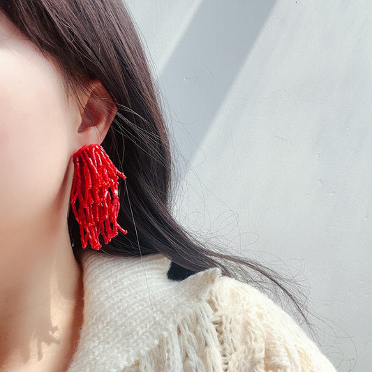 Thousand Gold Visual Sense Dark Waterfall Tassel Ear Personalized Earrings