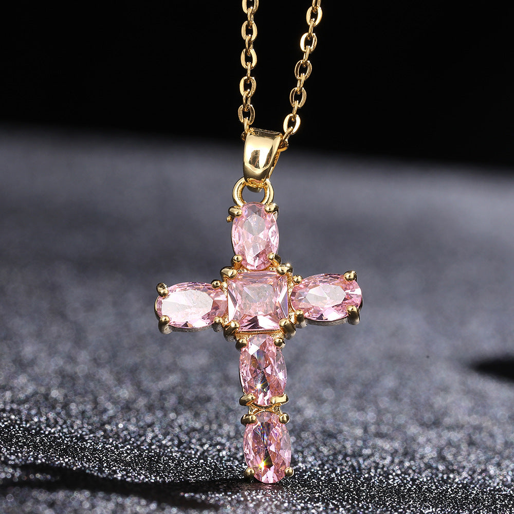 Hop Full Diamond Crook Cross Ornament Necklaces