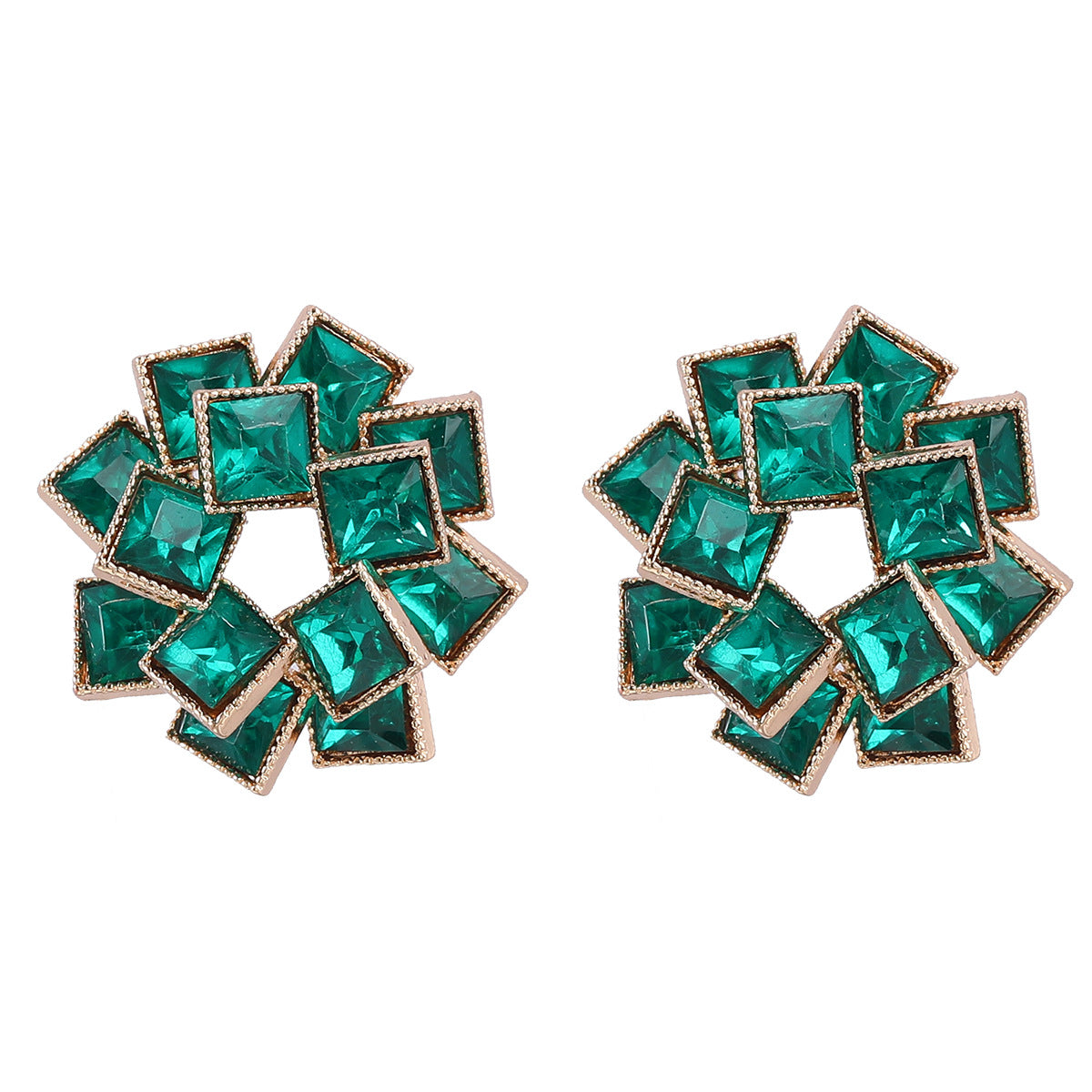 Colored Diamond Square Rhinestone Windmill Alloy Earrings