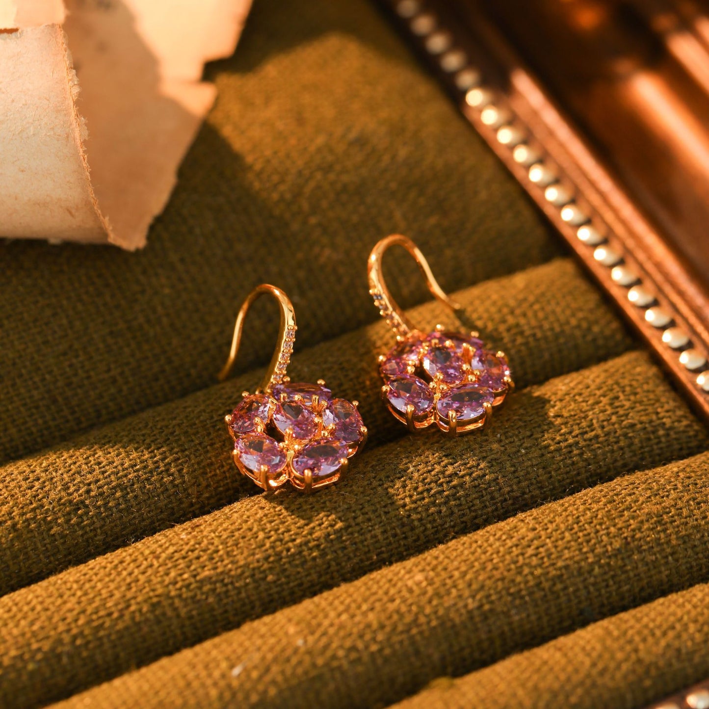 French Style Purple Zirconium Rose Female Elegant High Sense Earrings