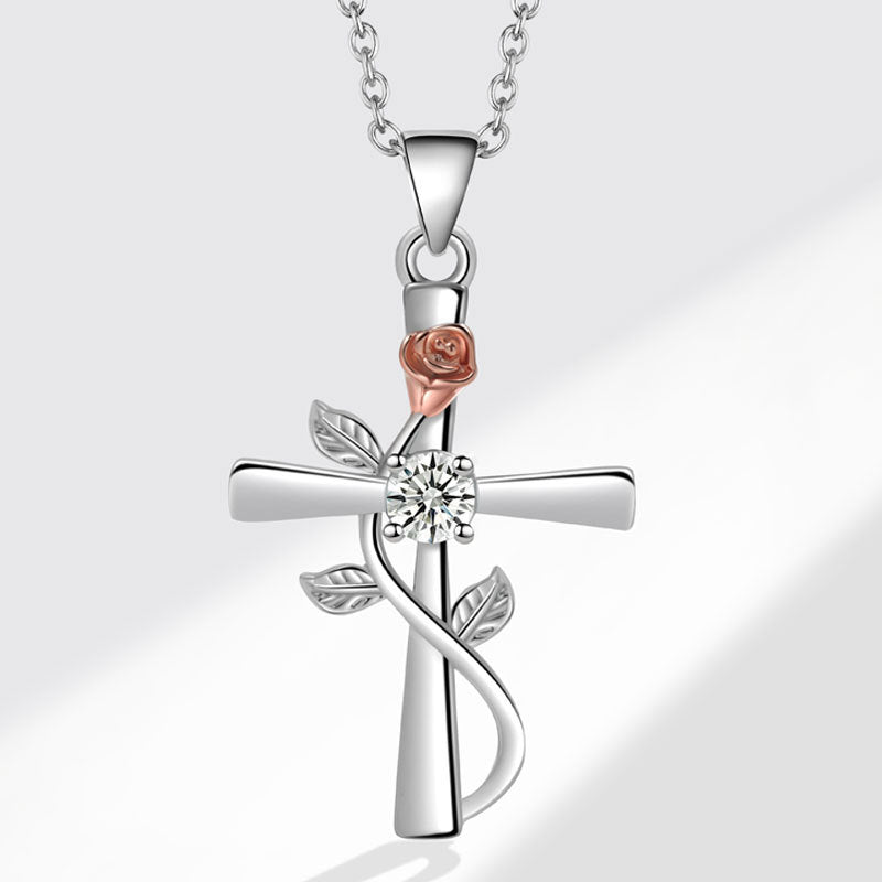 Mode-Kreuz-Rose mit eingelegten Diamant-Halsketten