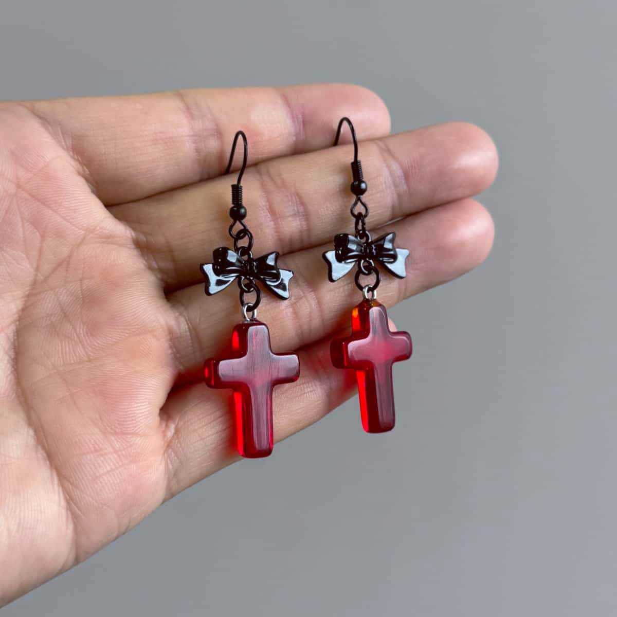 Gothic Renaissance Elegant Bat Cross Dark Earrings