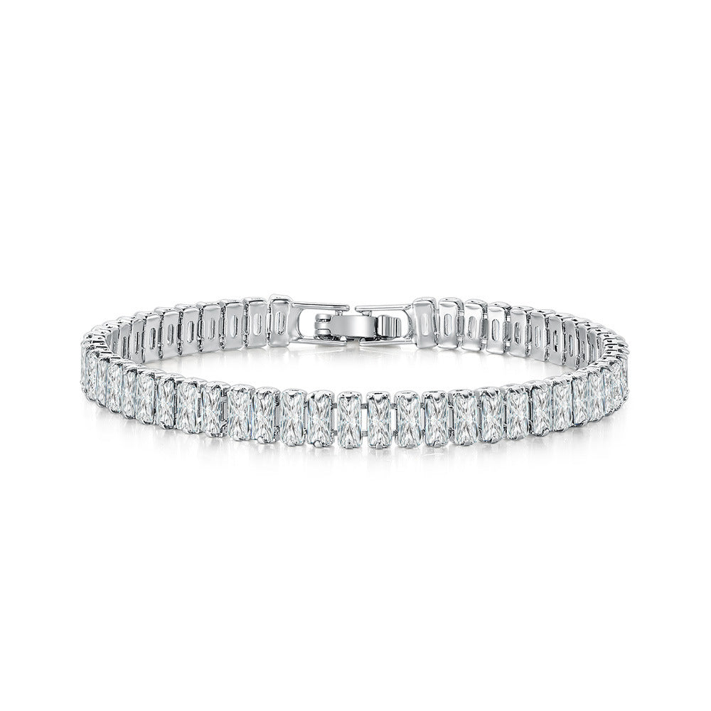 Zircon Single Row Rectangular Full Diamond Bracelets