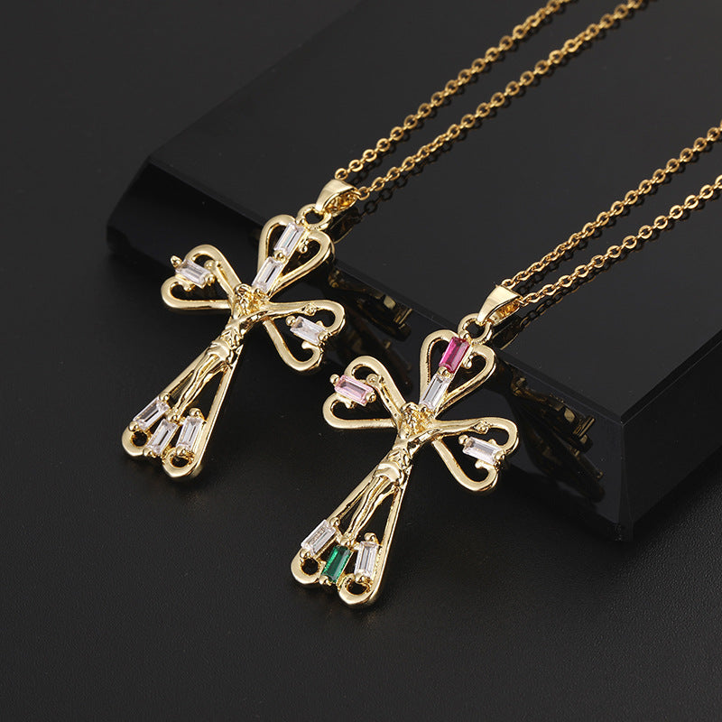 Colorful Zircon Virgin Mary Hip Hop Cross Necklaces