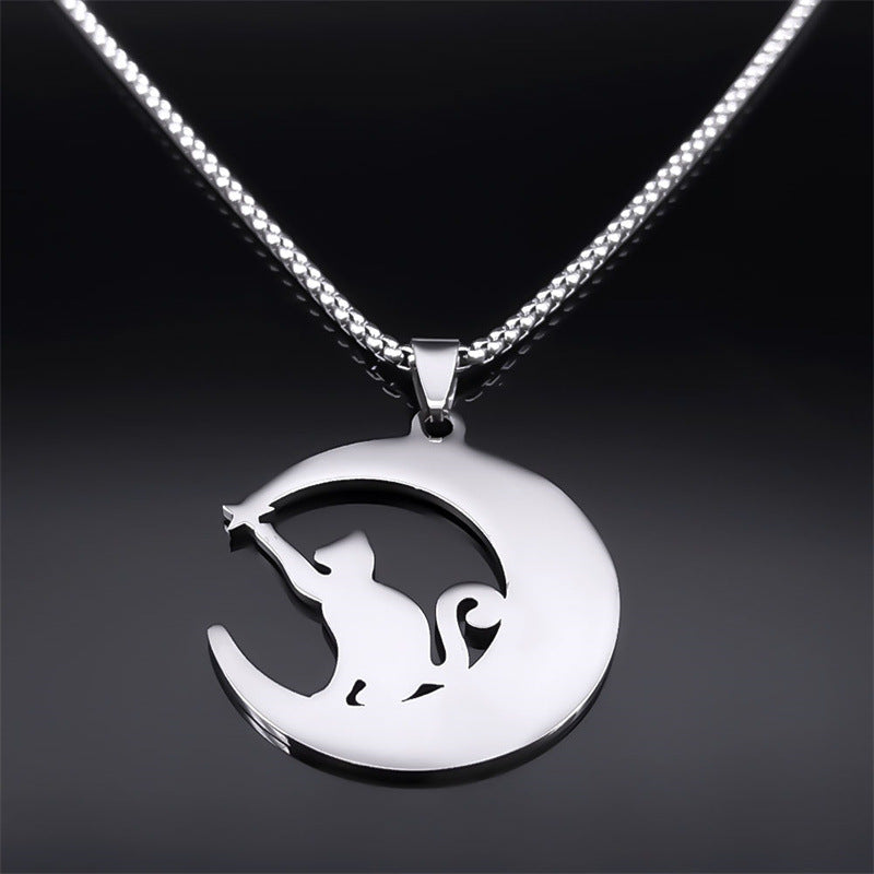Simple Fashion Creative Cat Moon Cartoon Personality Shaped Necklace