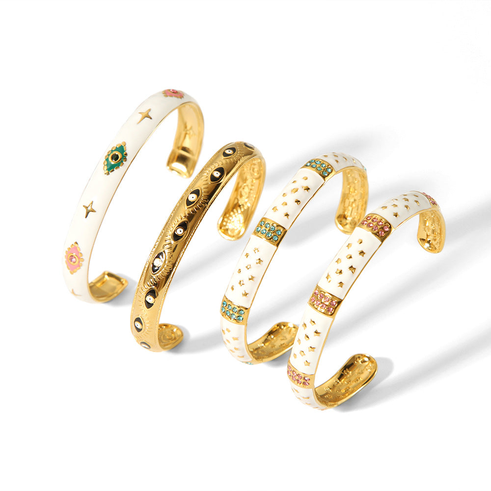 Women's Fashion Retro Design Oil Dripping Gold Stainless Steel Bracelets