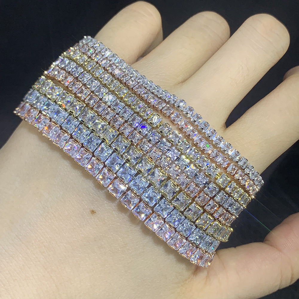 Bracelets à une rangée de diamants carrés en zircon pour femmes