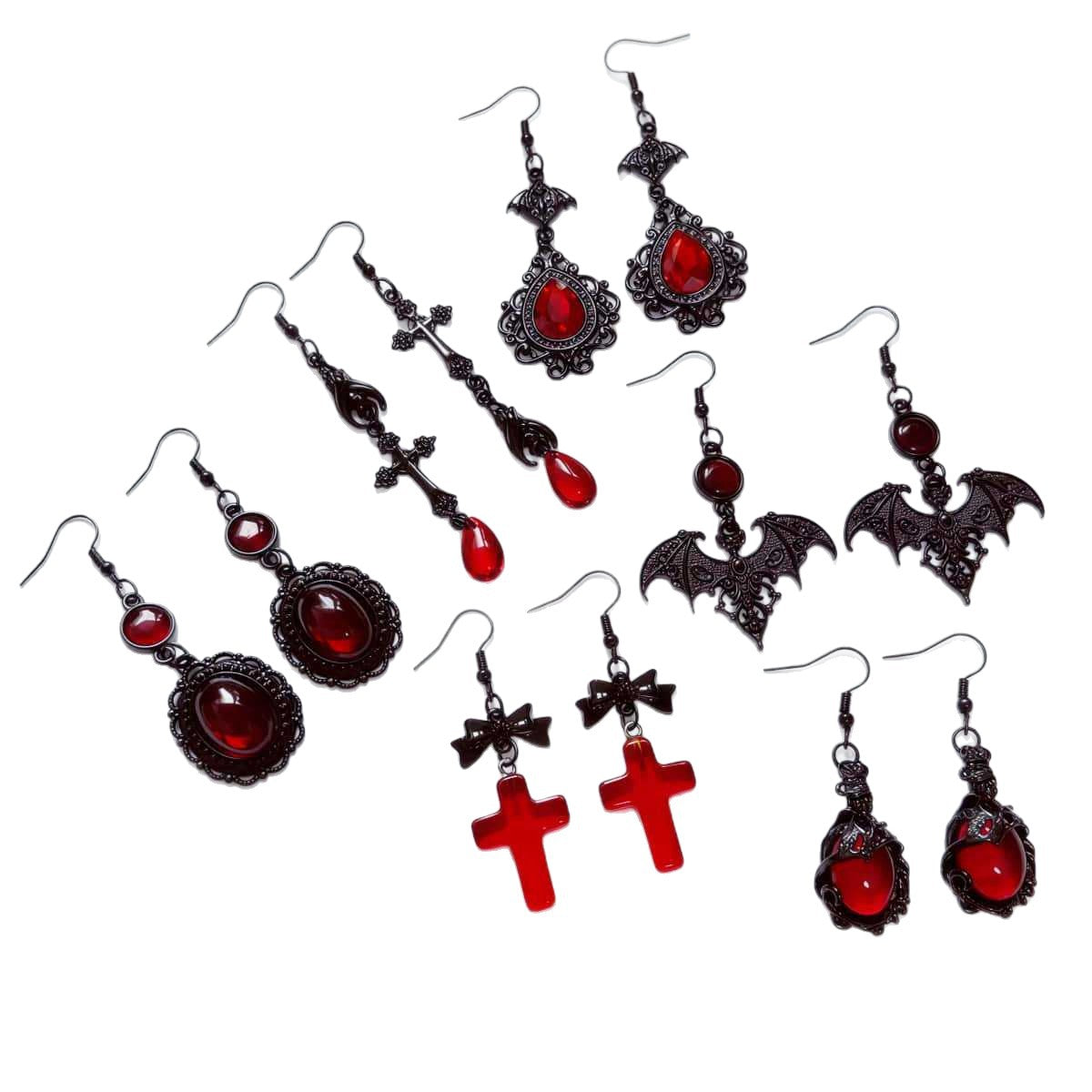 Gothic Renaissance Elegant Bat Cross Dark Earrings