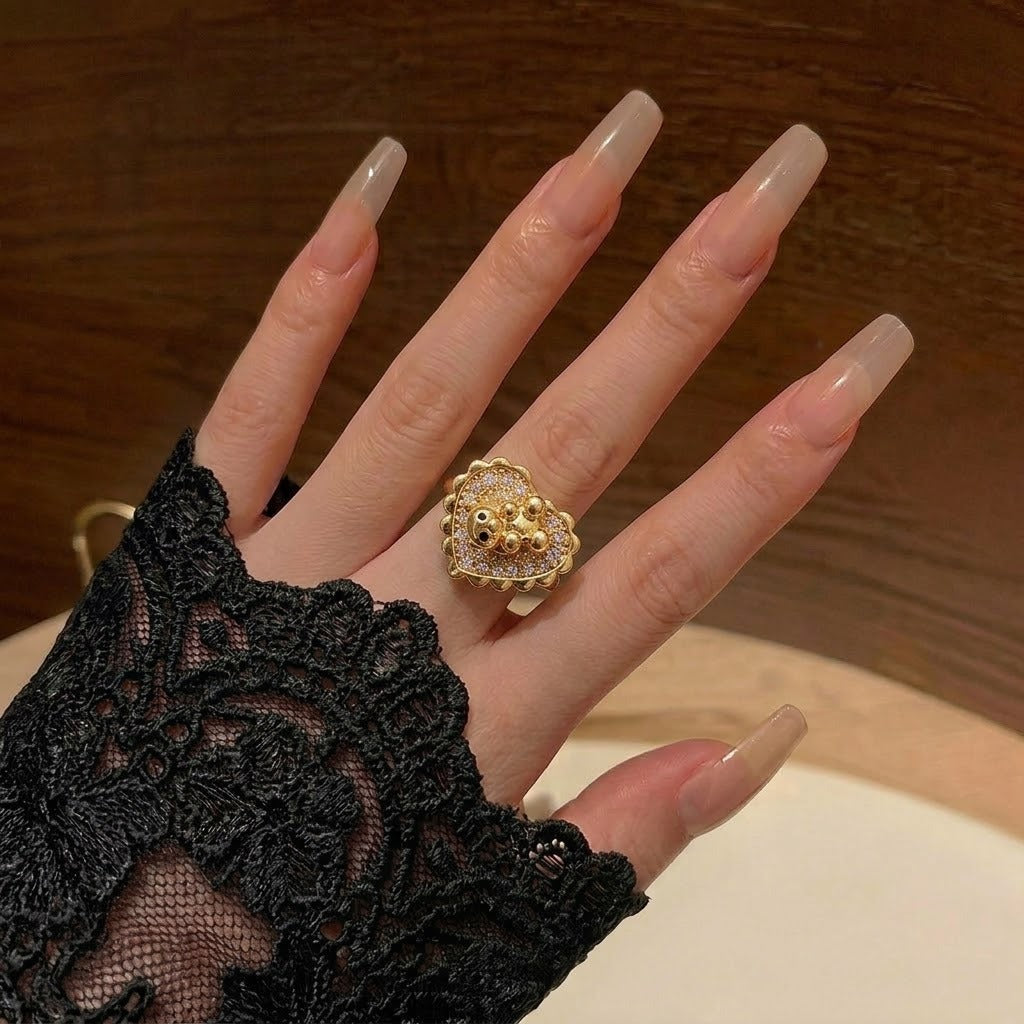 French Love Bear Open Niche Adjustable Index Ring