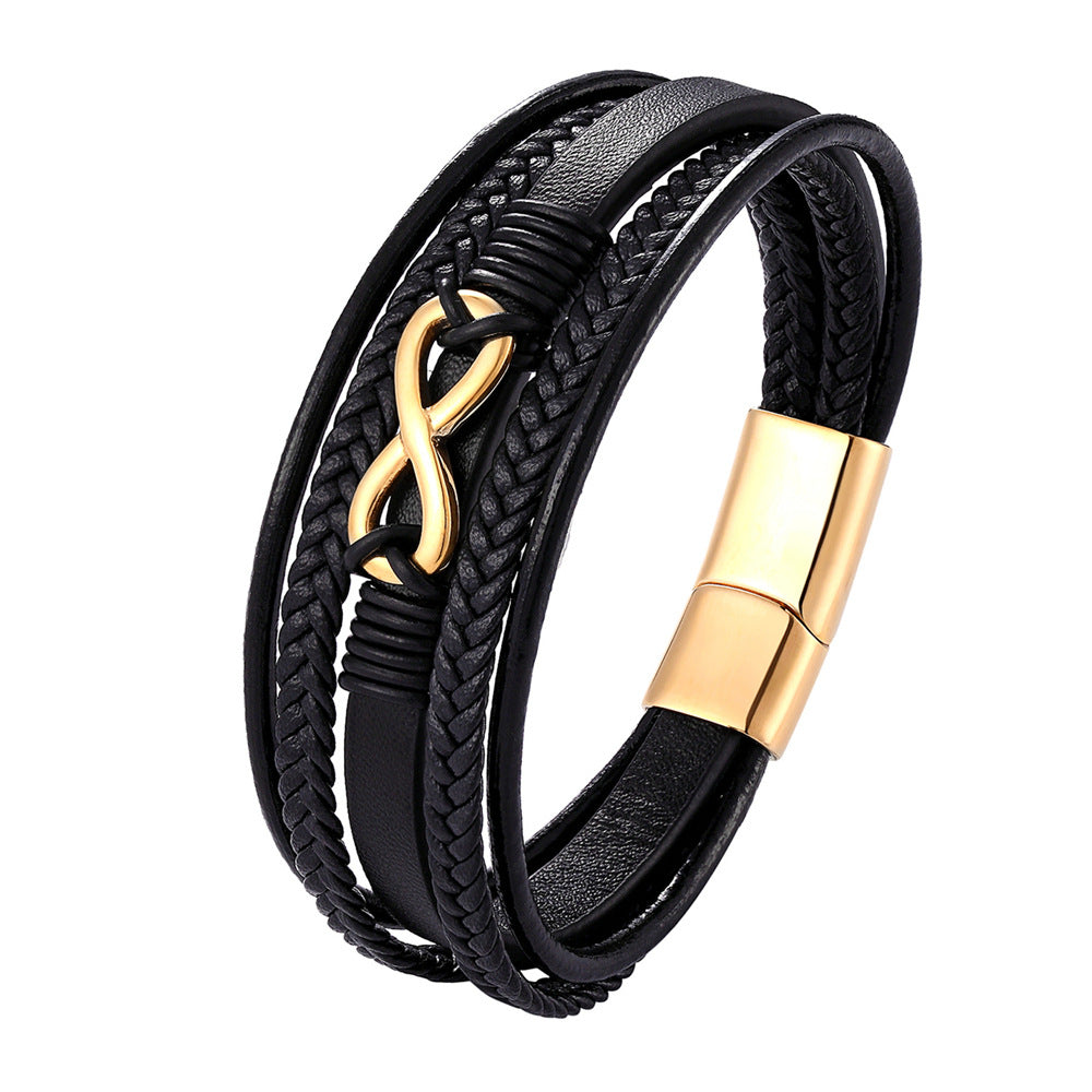 Leather Stainless Steel Magnetic Buckle Vintage Bracelets