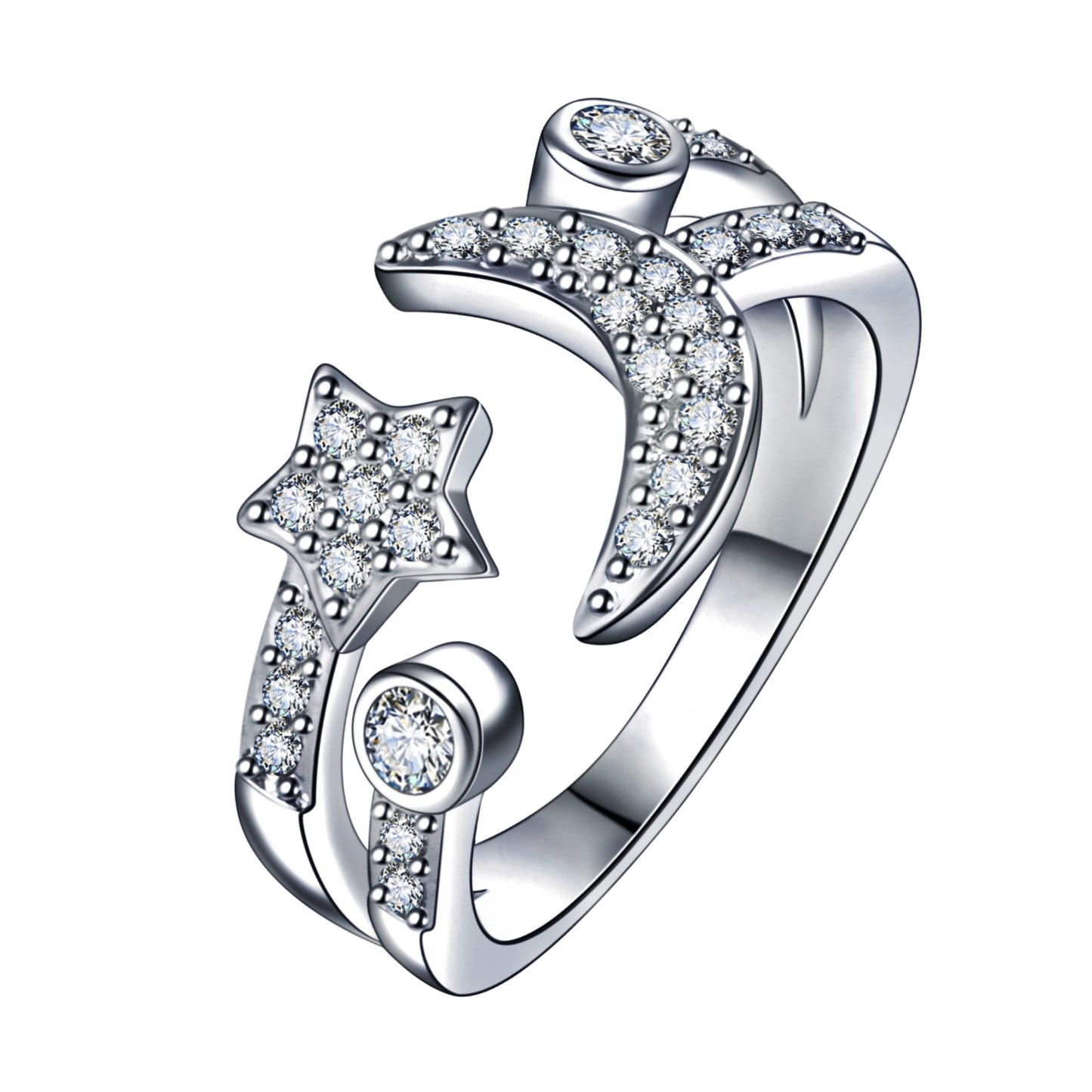 Rhinestone Star Moon Opening Zircon Inlaid Rings