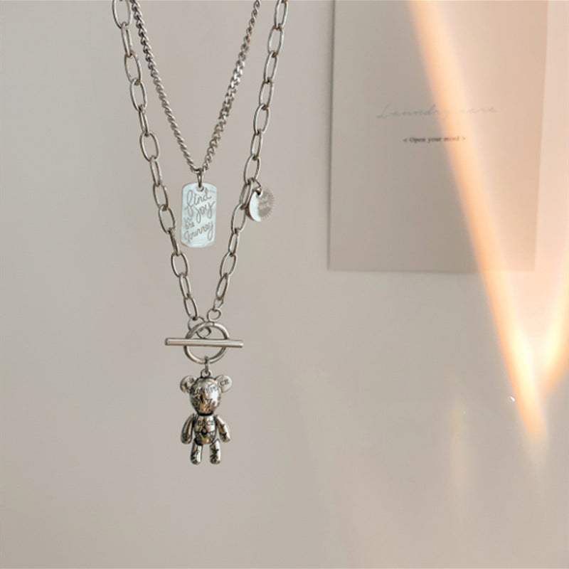 Women's Fashionable Long Design Bear Pendant Double Necklaces