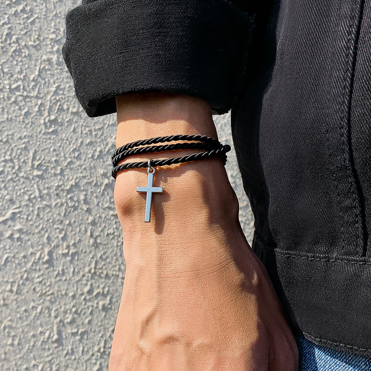 Bracelets de style ethnique noirs pour hommes, croix de mode, personnalité