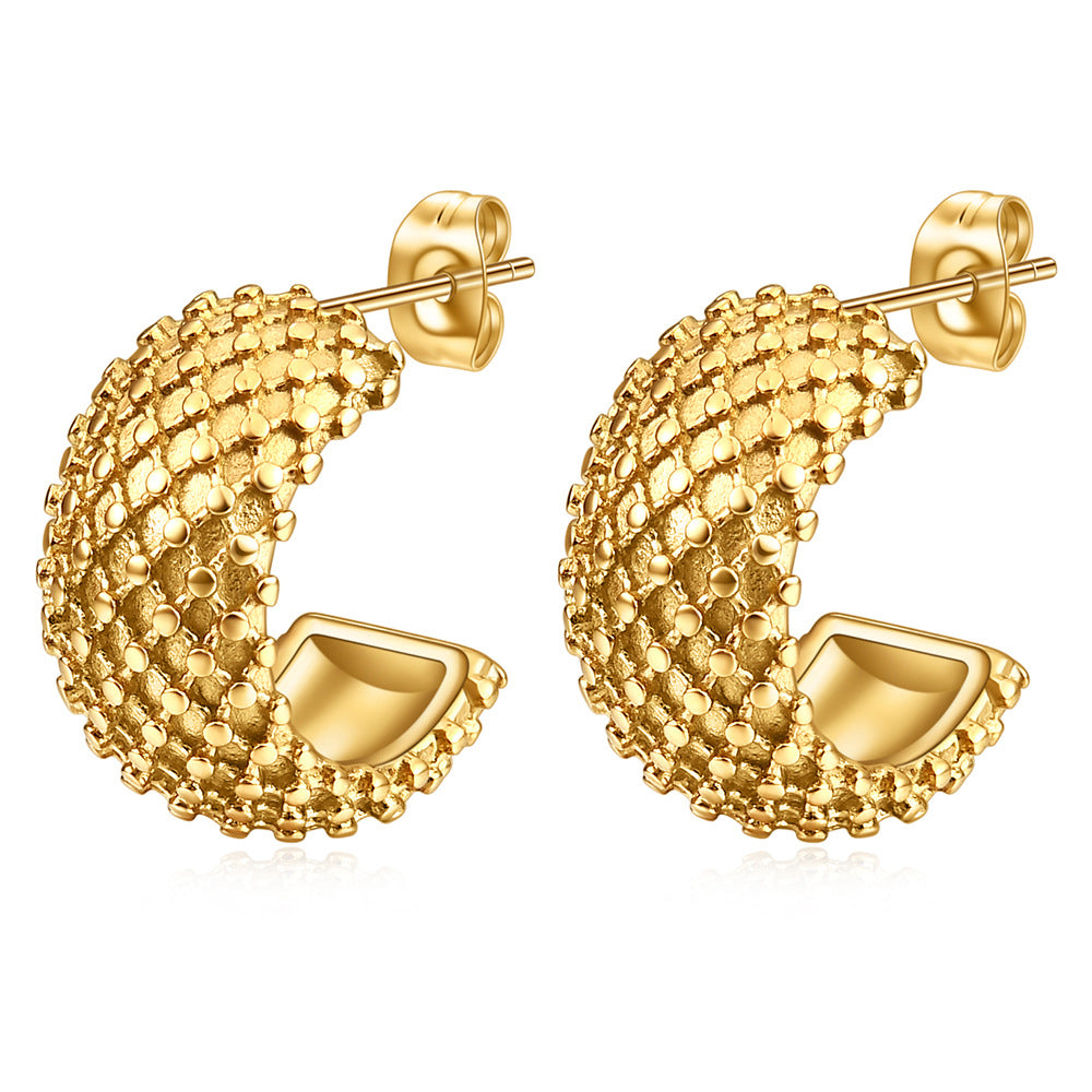 Boucles d'oreilles simples en maille à pois en acier pour femmes