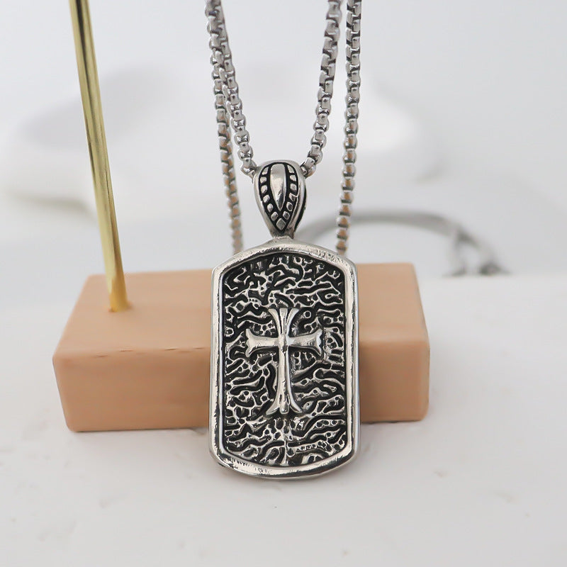 Square Pendant Retro Fashion Cross Lanyard Long Necklaces