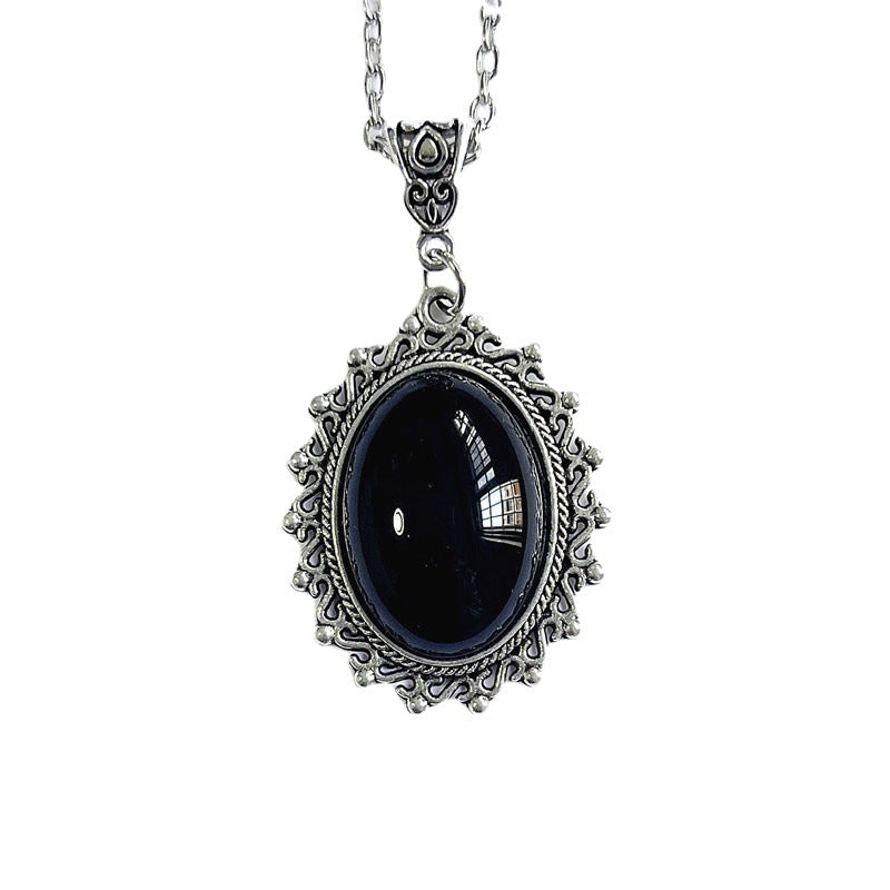 Women's Gothic Vintage Black Embossed Pendant Halloween Necklaces