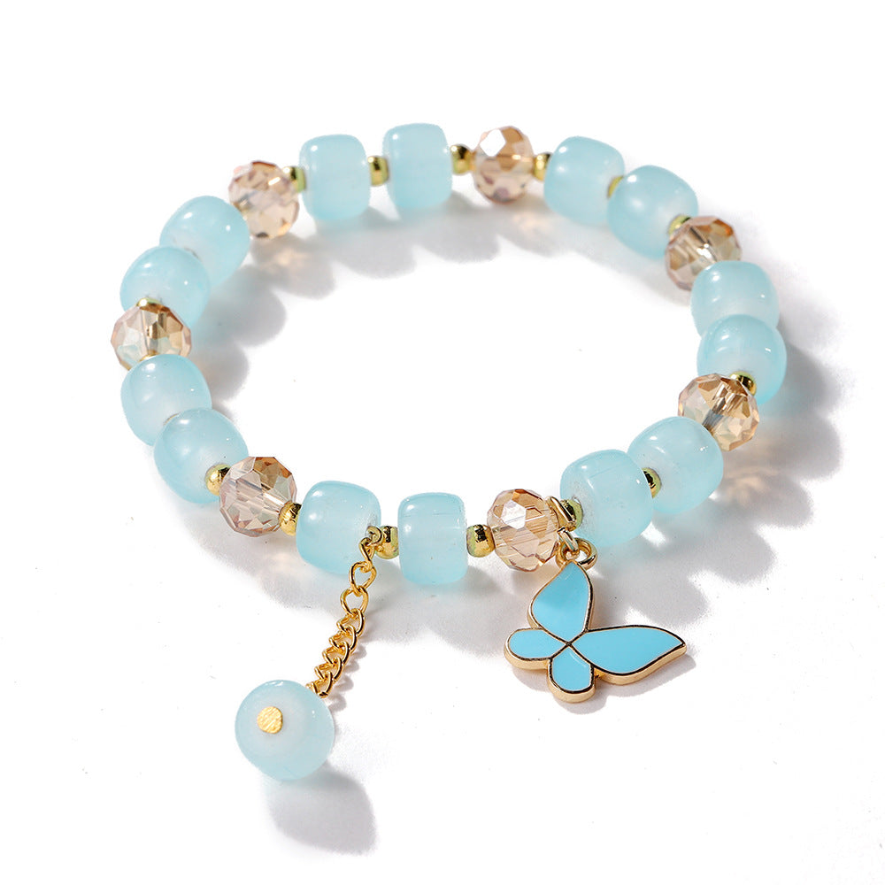 Bracelets féminins en perles de papillon en verre de cristal pour enfants