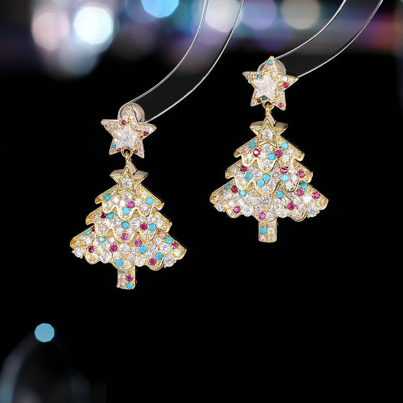 Colorful Zircon Inlaid High Sense Christmas Earrings