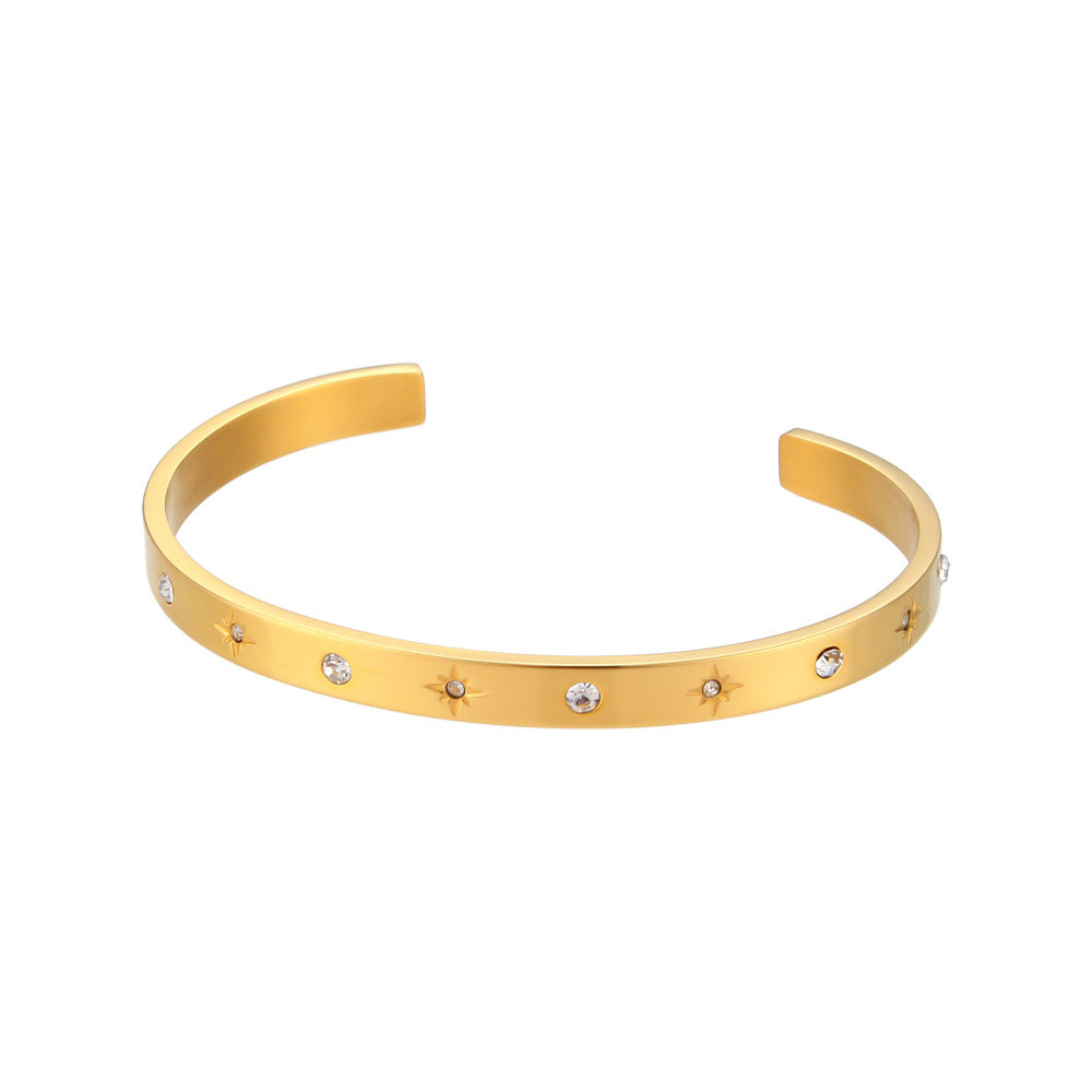 Women's Mang Star Round Zircon Opening Stainless Steel Bracelets