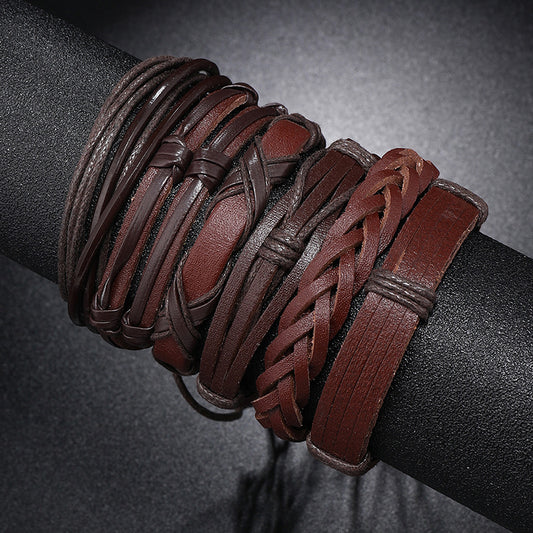 Herren-Ornament, schlicht, handgefertigt, gewebtes braunes Leder, künstlerische Retro-Armbänder