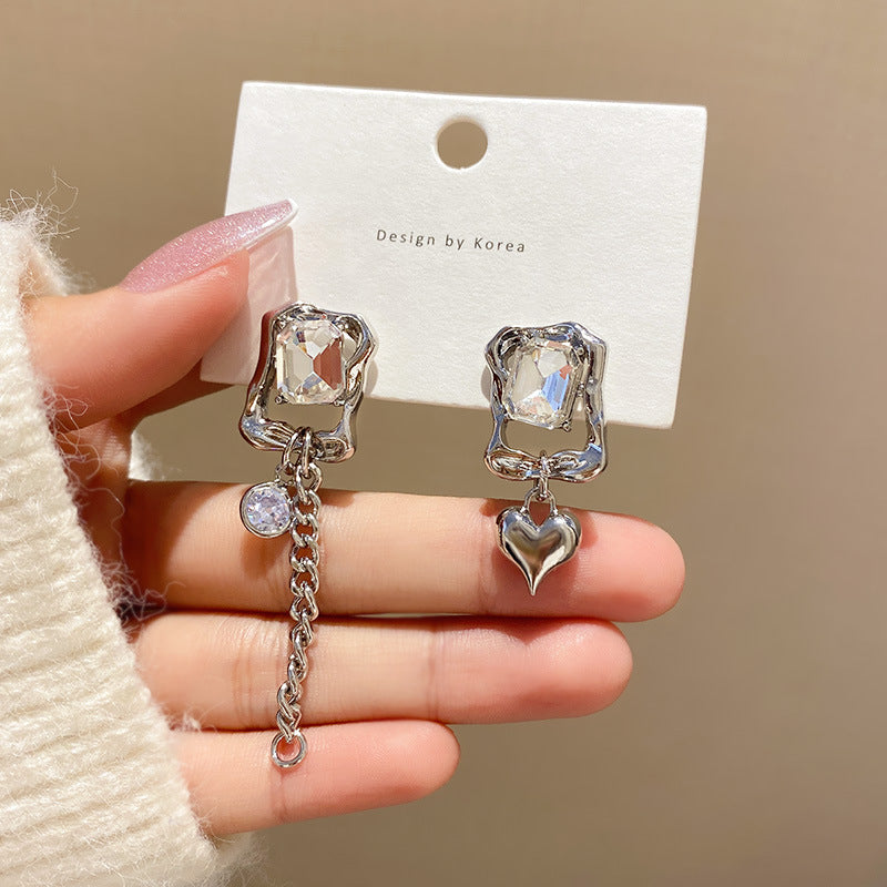 Heart-shaped Zircon Eardrops Simple Temperamental Cold Earrings