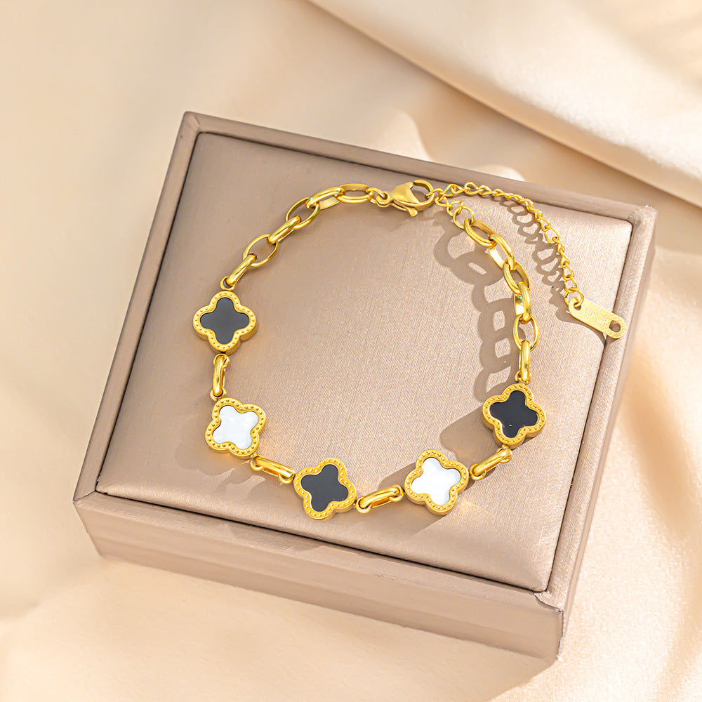 Lucky Titanium Steel Double-sided Clover Korean Bracelet