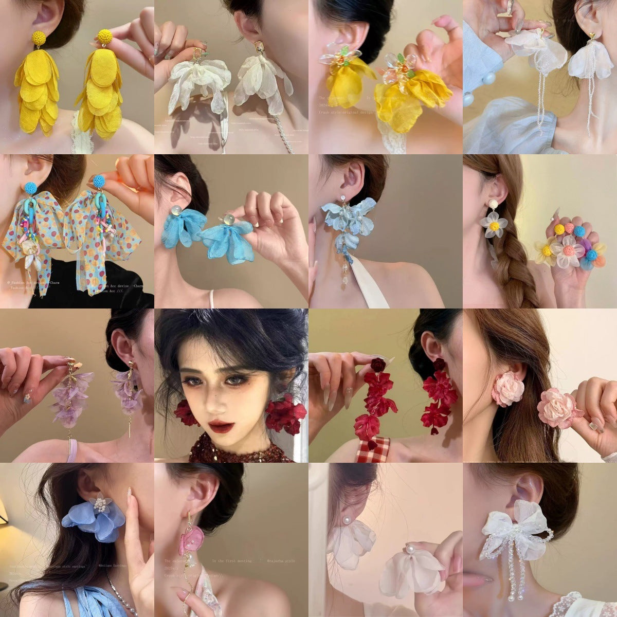 Fresh Blue Fabric Flower Elegant Sweet Rings
