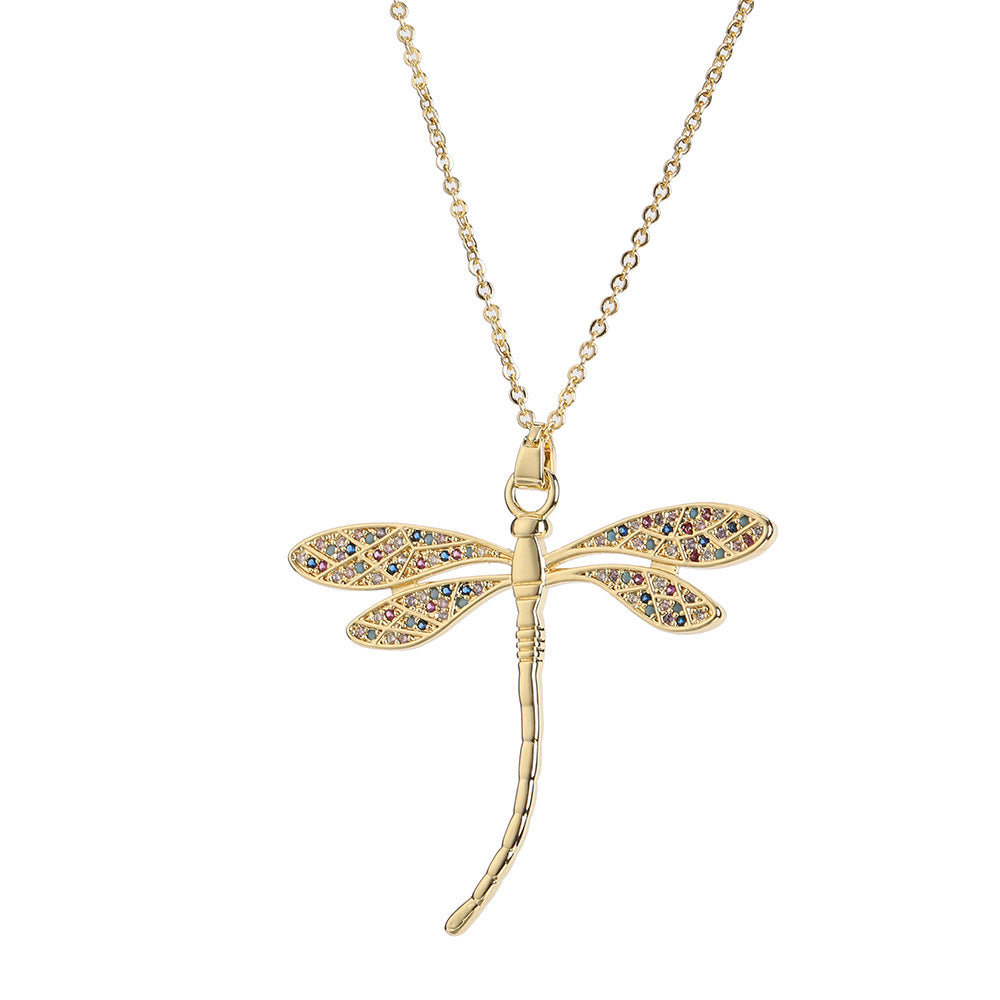 Niche Copper Zircon Color Animal Dragonfly Pendant Exaggerated Necklaces