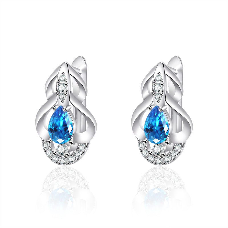 Blue Crystal Summer High-grade Light Luxury Tide Temperament Wild Earrings