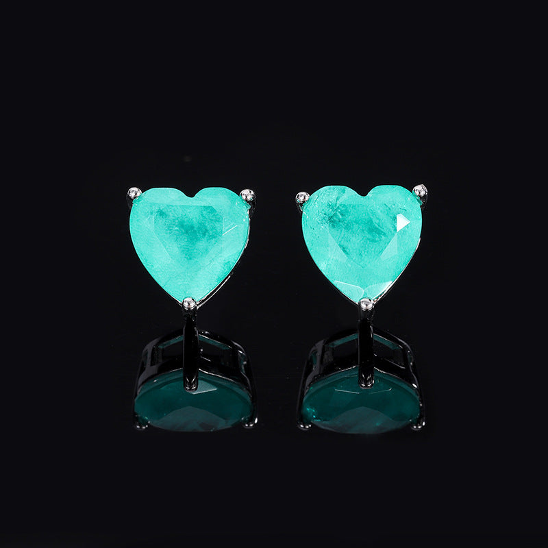 Sapphire Female Emerald Love Heart Ear Jewelry Set