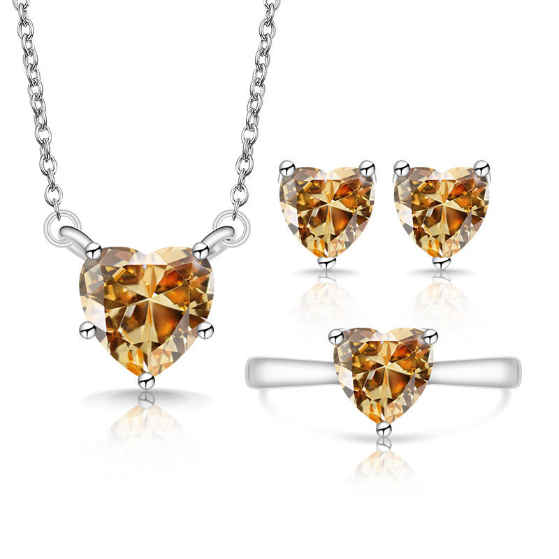 Fashion Trendy Heart-shaped Zircon Colored Gems Korean Style Love Crystal Jewelry Set