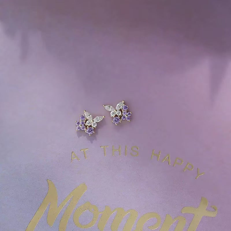 Needle Style Purple Butterfly Female Design High-grade Stud Earrings